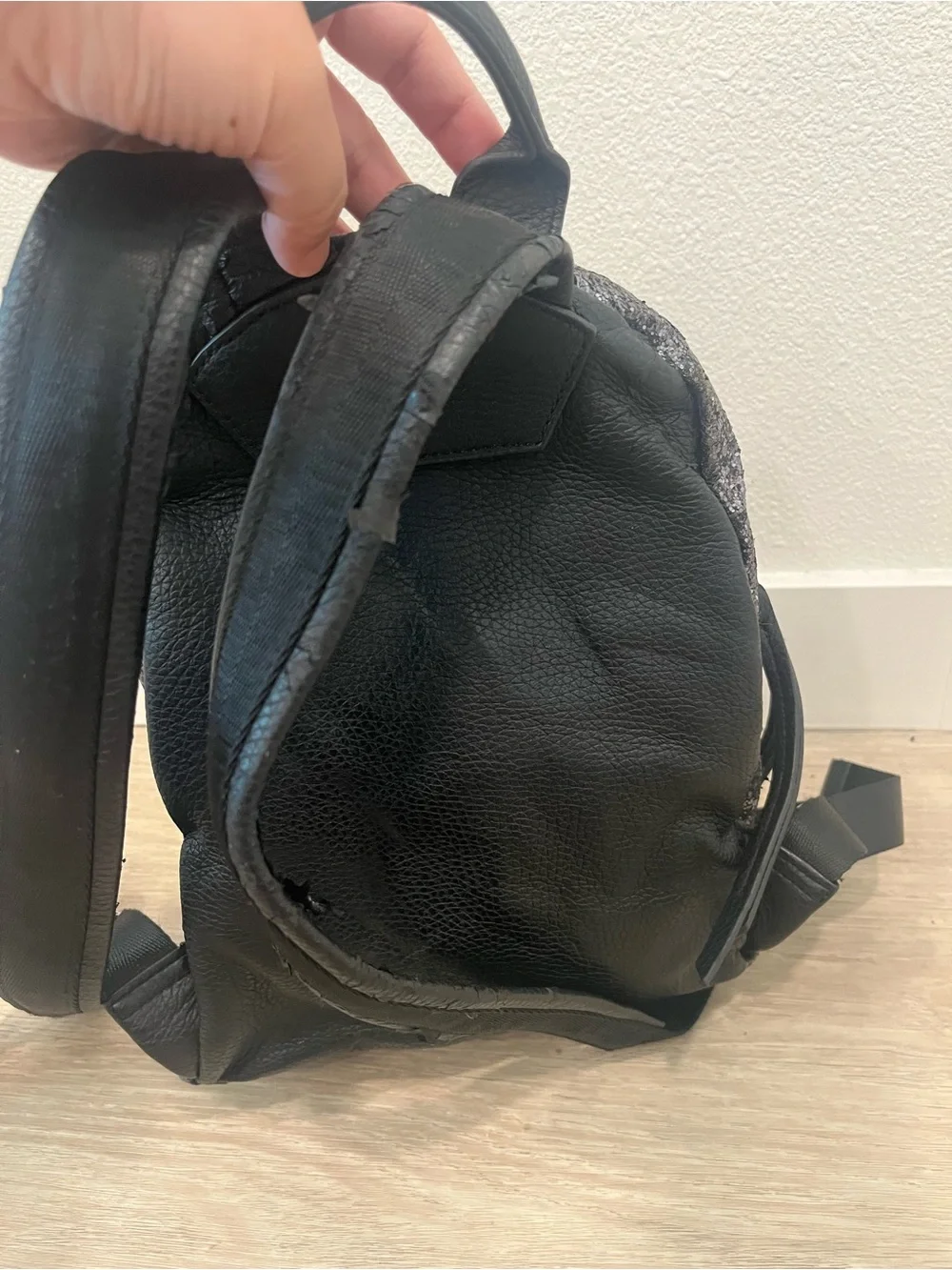 Chiara Ferragni Flirting Glitter Backpack Dark Silver Black Eye Leather Mini